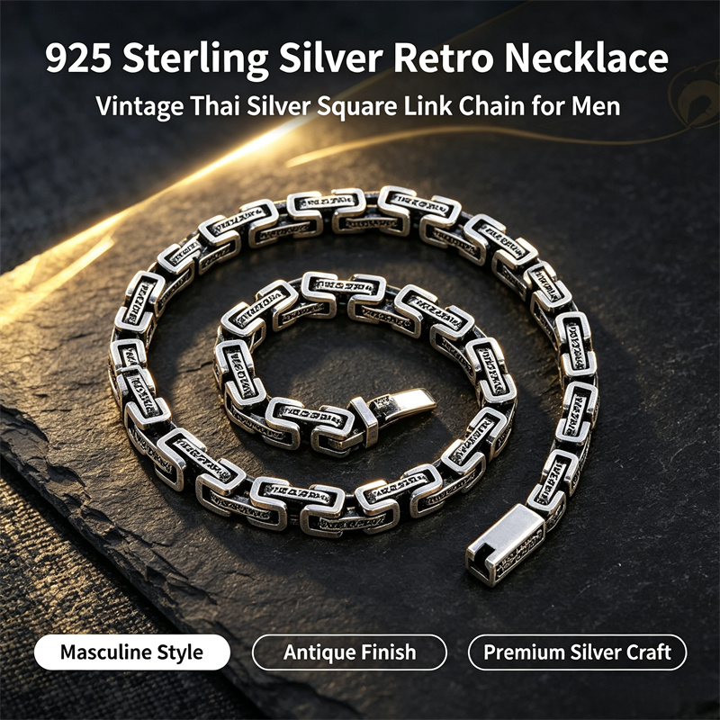 925 Sterling Silver Chain Necklace Men - OUYADI 925 스털링 실버 레트로 타이