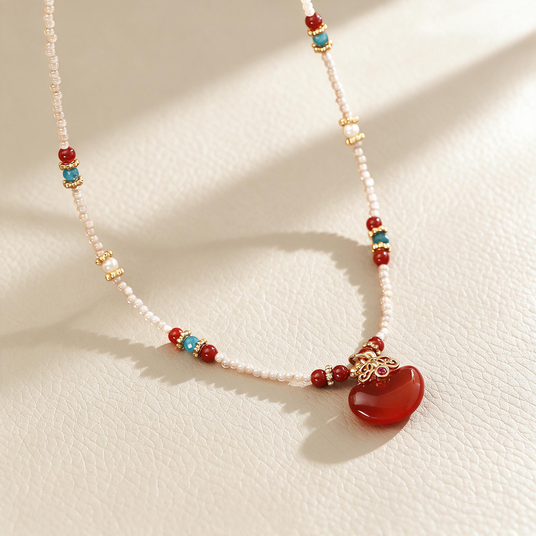 Pearl Choker Necklace Vintage - 새로운 중국 스타일의 천연 레드 아게이트