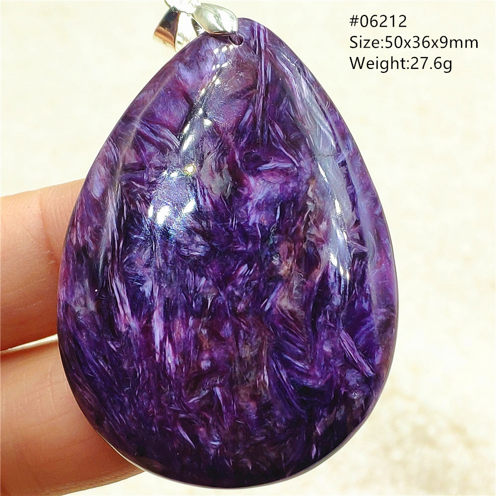 925 Sterling Silver Chain Necklace Men - 천연 보라색 Charoite 워터 드롭 보석