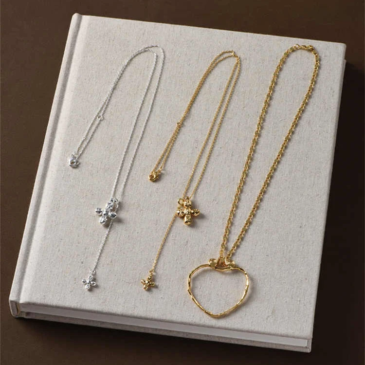 Cross Pendant Necklace Gold - 유럽 ​​미국 빅 하트 더블 레이어