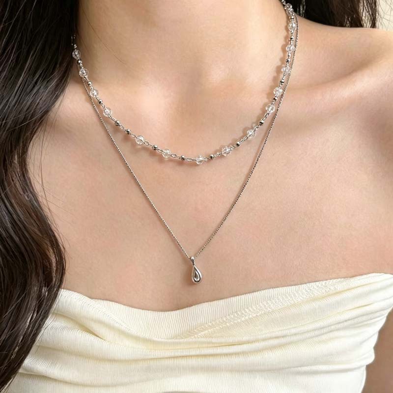 Layered Pendant Necklace Aesthetic - 새로운 패션 물방울 펜던트 더블 레이어