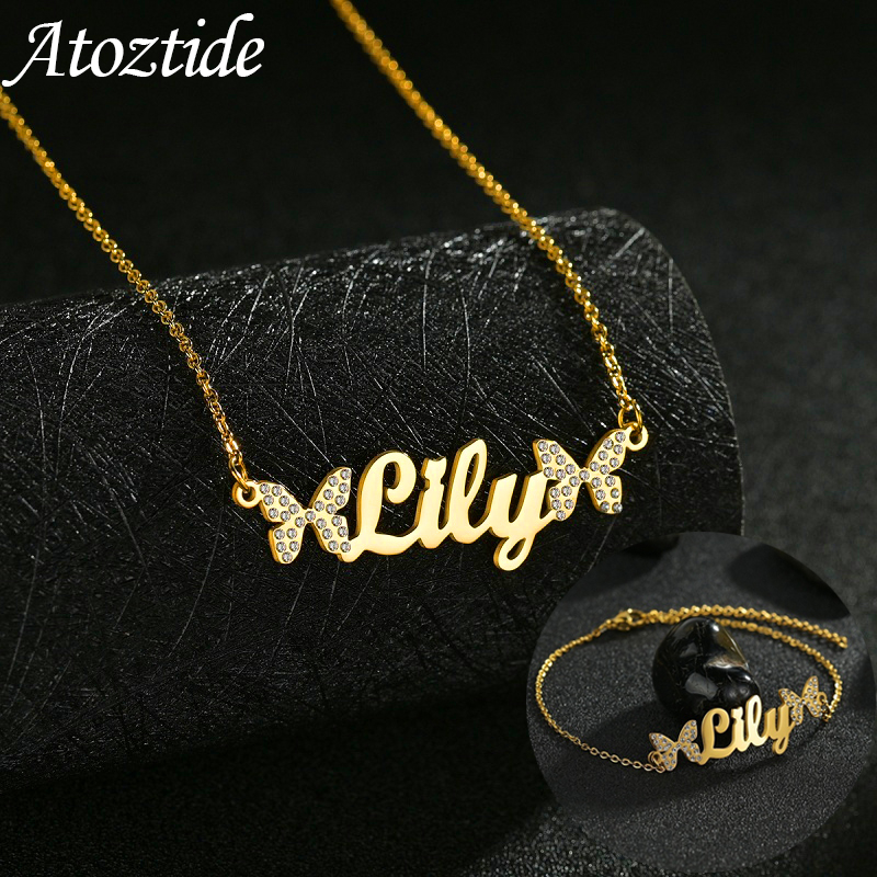Atoztide 맞춤형 보석 세트 목걸이 지르콘 스톤  - Custom Name Necklace Stainless Steel 리뷰 및 가격
