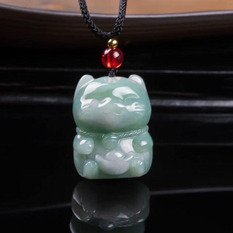 천연 에메랄드 옥 행운의 고양이 펜던트 미얀마 경옥 목 - Necklaces 리뷰 및 가격