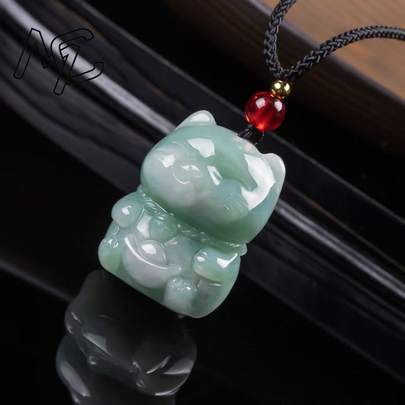 천연 에메랄드 옥 행운의 고양이 펜던트 미얀마 경옥 목 - Necklaces 리뷰 및 가격