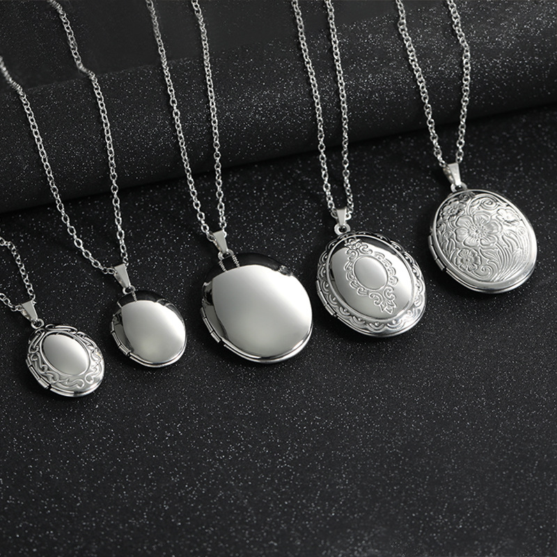 빈티지 실버 색상 오픈형 타원형 사각형 하트 모양 꽃무 - Heart Locket Necklace Photo 리뷰 및 가격