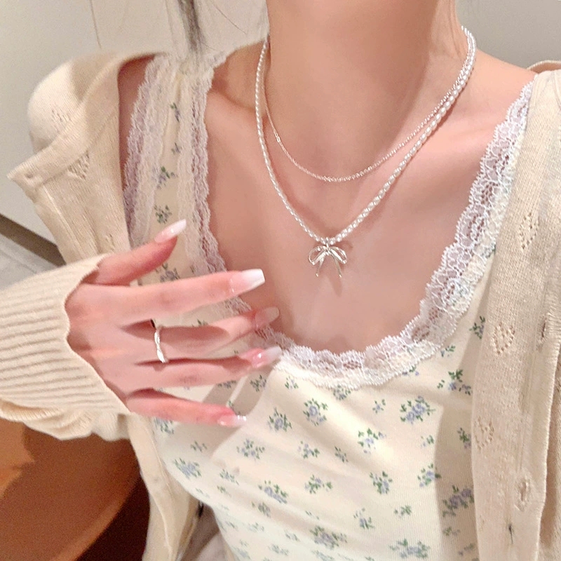 패션 빈티지 Bowknot 펜던트 진주 구슬 더블 레이 - Pearl Choker Necklace Vintage 리뷰 및 가격