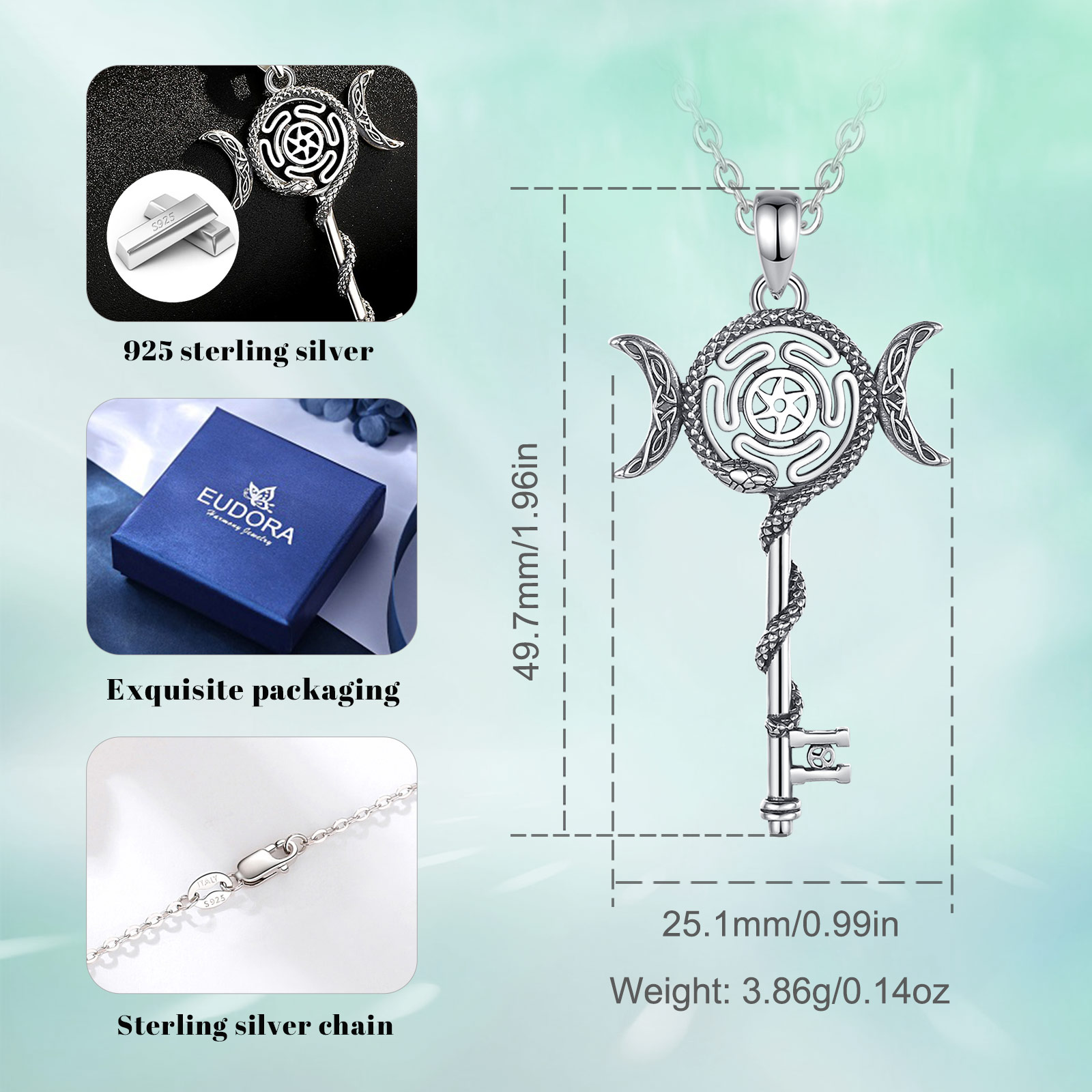 유도라 925 스털링 실버 헤카테 삼중 달 여신 목걸이 - 925 Sterling Silver Chain Necklace Men 리뷰 및 가격