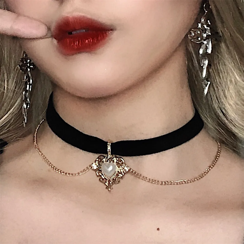 빈티지 벨벳 체인 초커 목걸이 고딕 하트 모조 진주 펜 - Pearl Choker Necklace Vintage 리뷰 및 가격