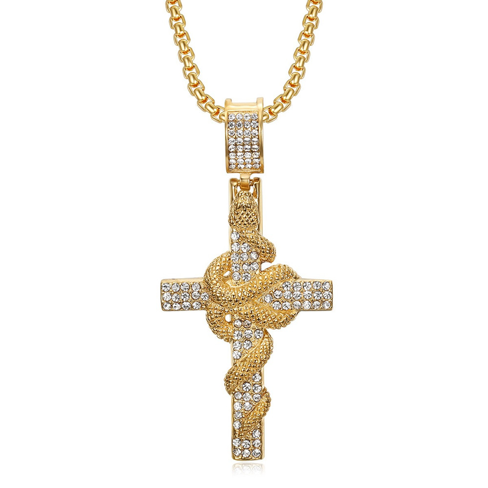 뱀 무늬가 새겨진 스테인리스 스틸 십자가 펜던트 목걸이 - Cross Pendant Necklace Gold 리뷰 및 가격
