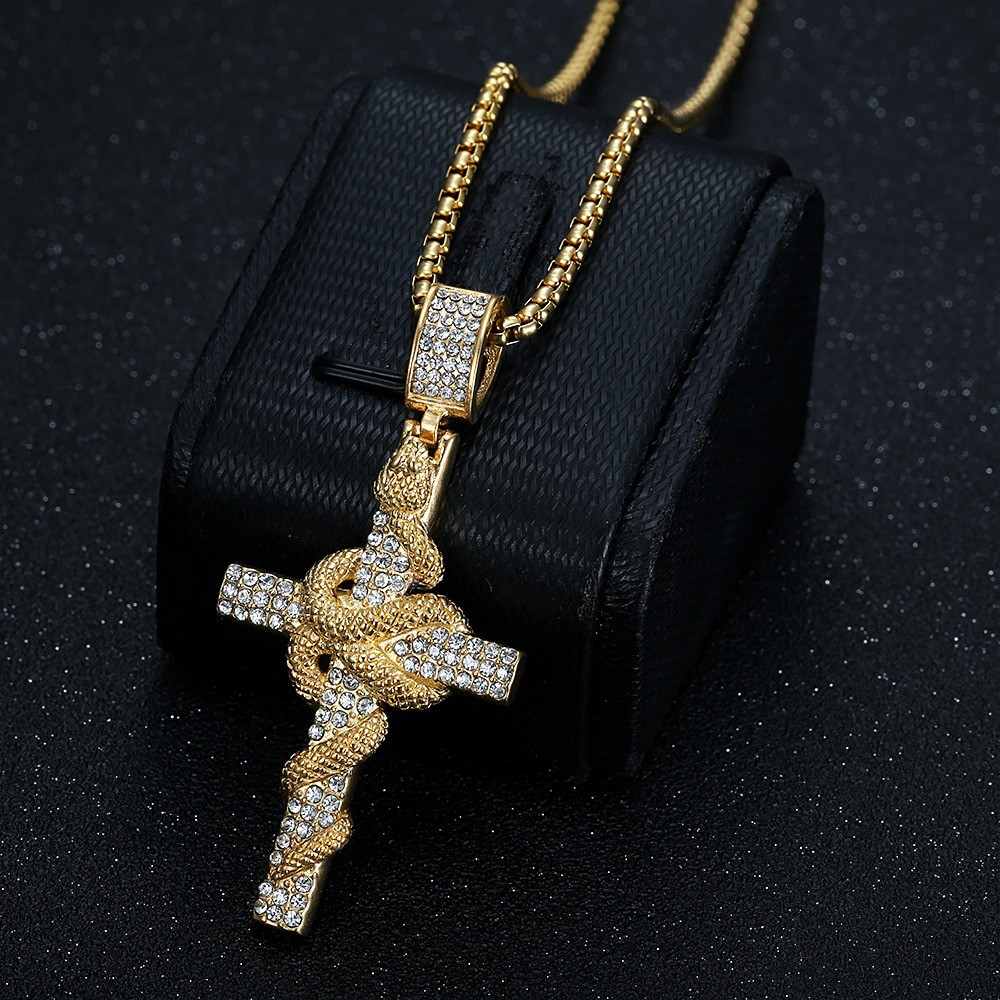 뱀 무늬가 새겨진 스테인리스 스틸 십자가 펜던트 목걸이 - Cross Pendant Necklace Gold 리뷰 및 가격