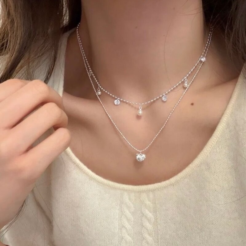 이중 레이어 실버 비즈 초커, 작은 하트 펜던트 목걸이 - Layered Pendant Necklace Aesthetic 리뷰 및 가격