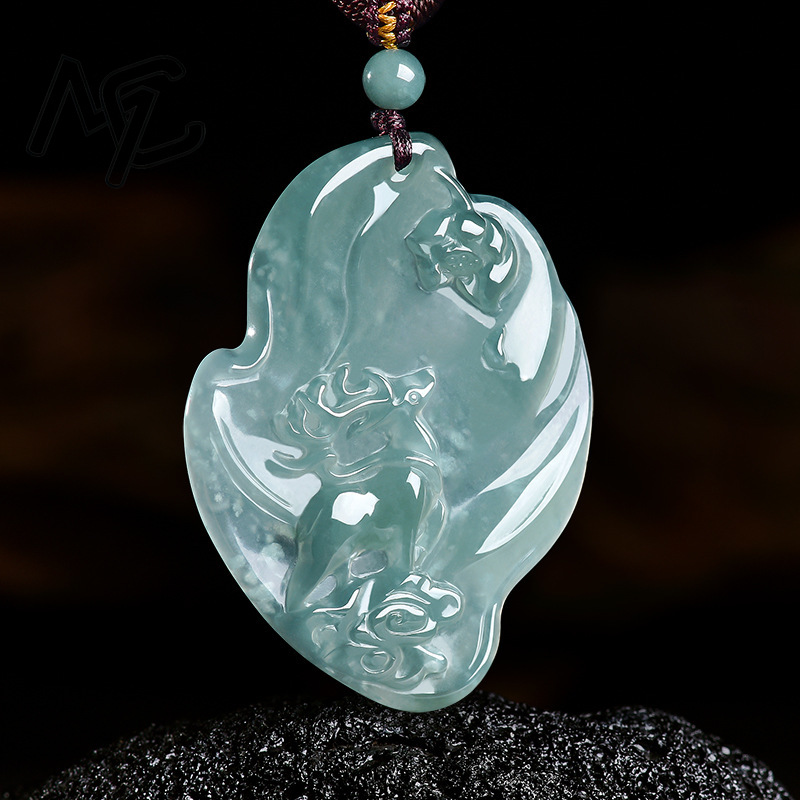 진짜 천연 에메랄드 옥 블루 워터 시카 사슴 펜던트 목 - Necklaces 리뷰 및 가격
