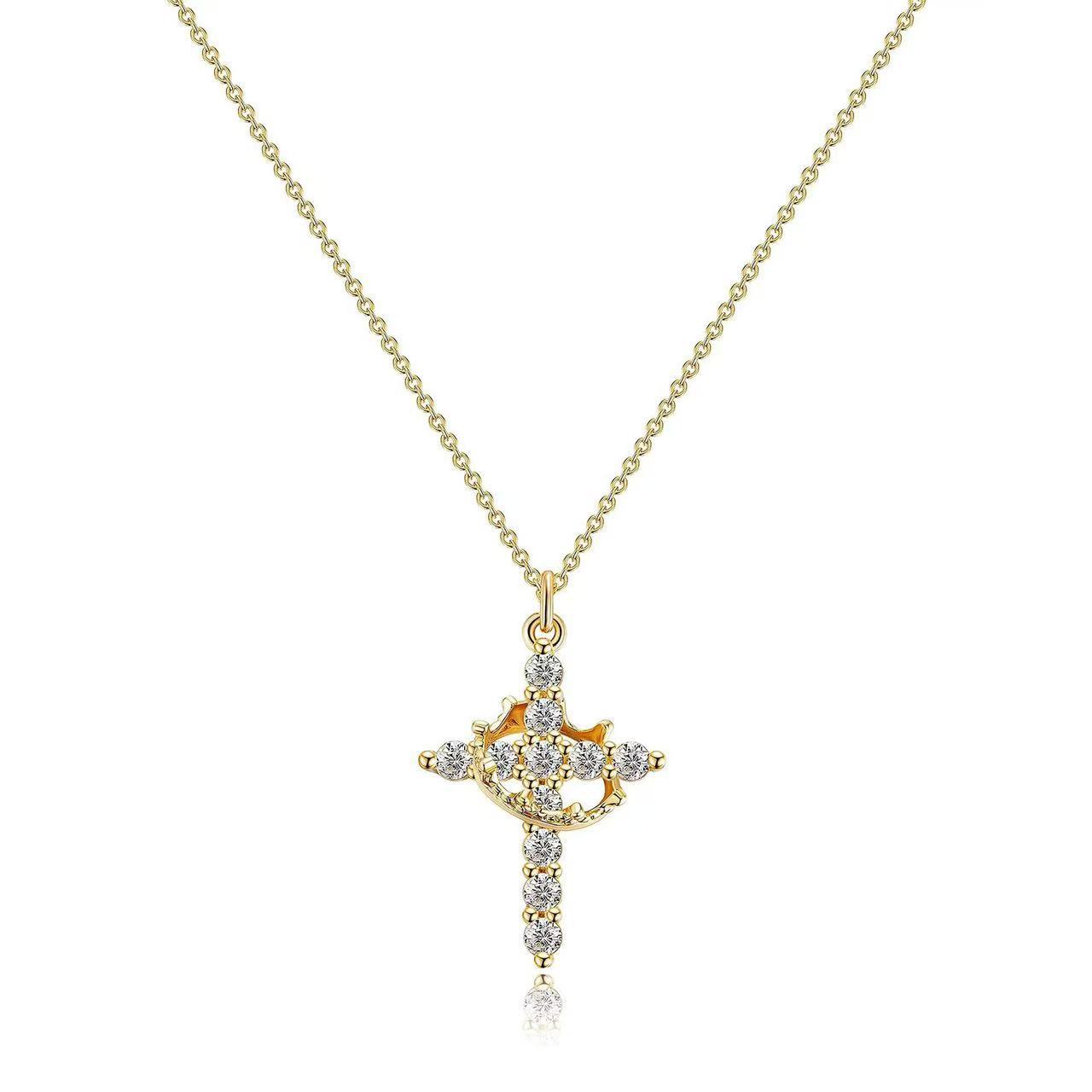 행운의 회전식 크라운 십자가 펜던트 목걸이 여성용 변색 - Cross Pendant Necklace Gold 리뷰 및 가격