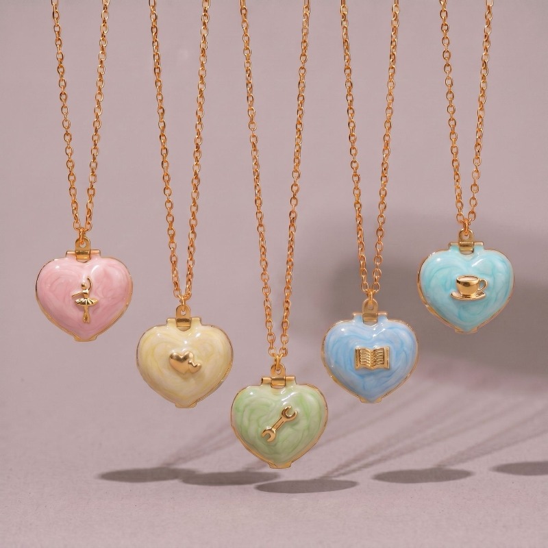 빈티지 하트 모양 사진 로켓 목걸이 화려한 에나멜 오픈 - Heart Locket Necklace Photo 리뷰 및 가격