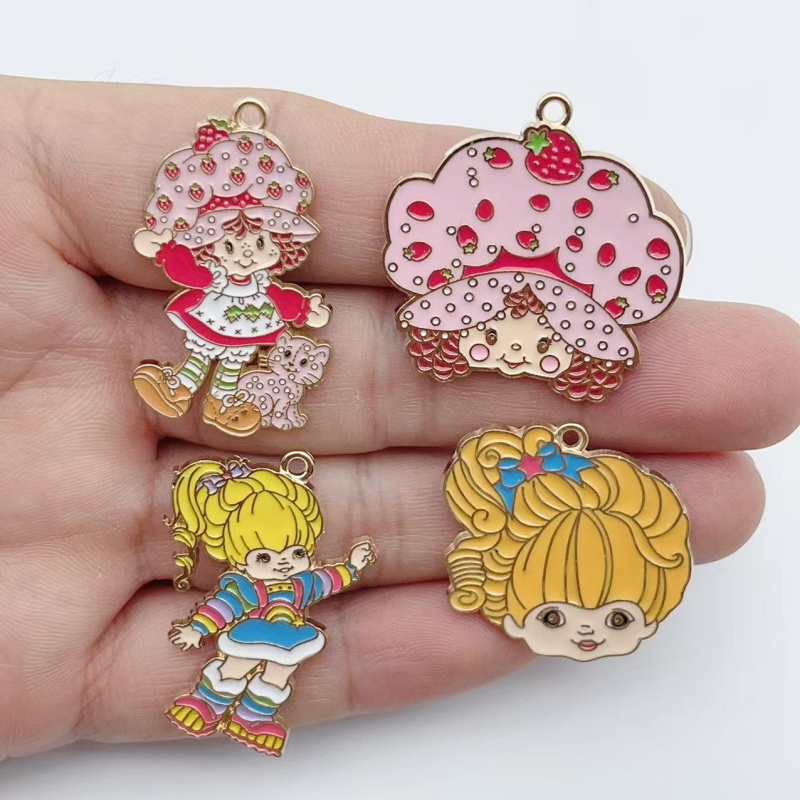 10pcs 귀여운 어린 소녀 에나멜 금속 보석 딸기 무 - Earrings 리뷰 및 가격